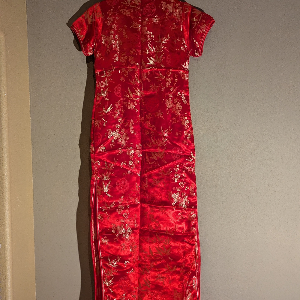 Red Embellished Maxi Dress with Mock Neck - Picture 10 of 16